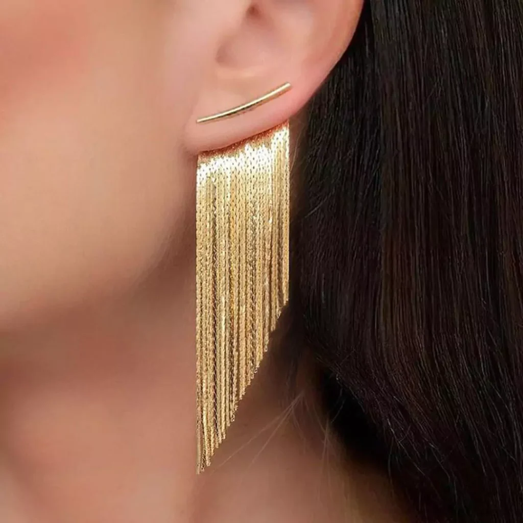 luxurious gold chain earrings